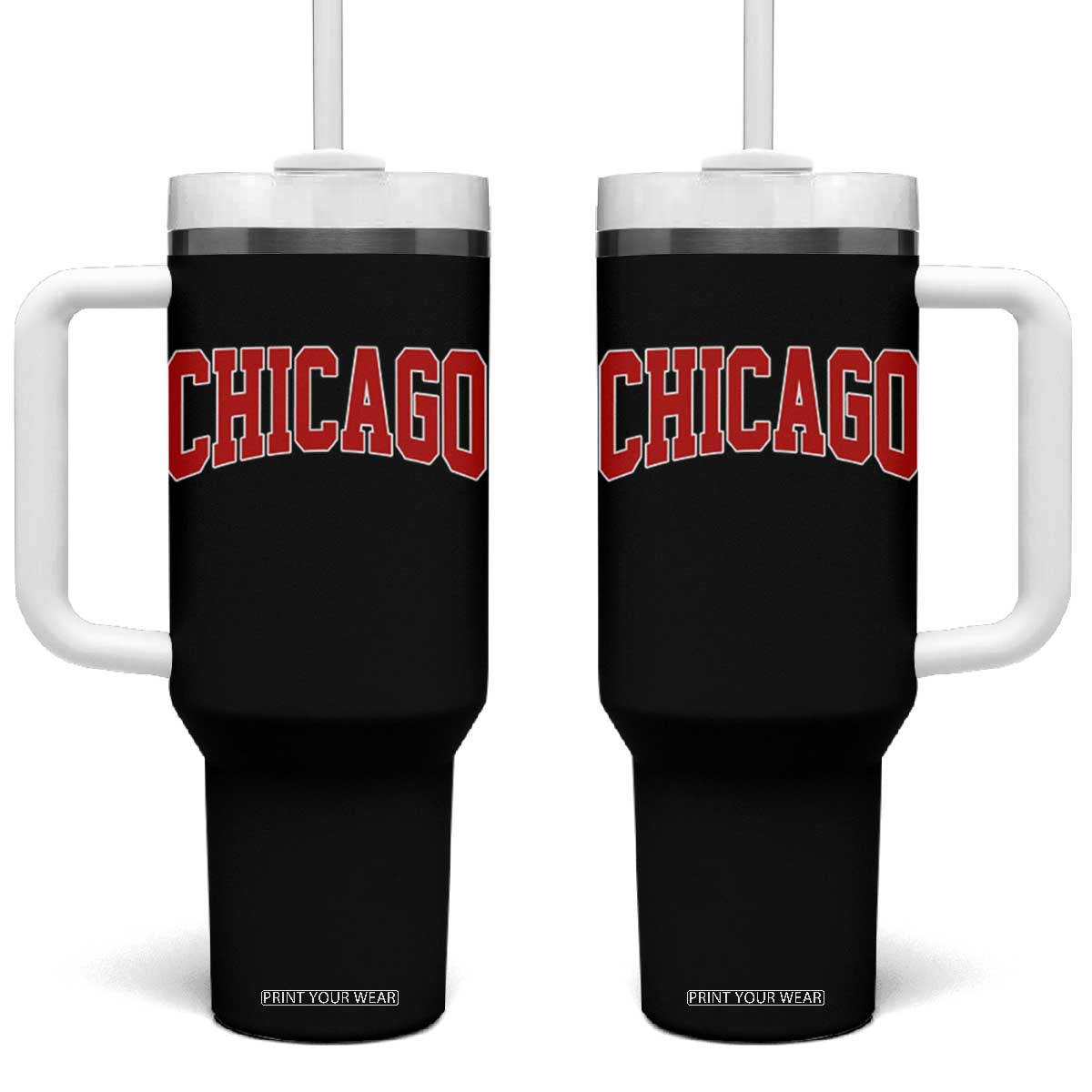 Retro Chicago Tumbler With Handle Vintage Chicago Throwback Athletic Sports Style 80s 90s TS10 One Size: 40 oz Black Print Your Wear