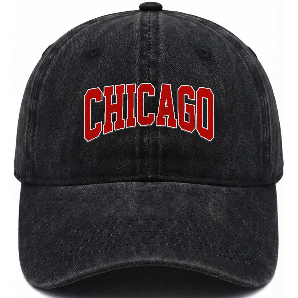 Retro Chicago Washed Cotton Baseball Cap Vintage Chicago Throwback Athletic Sports Style 80s 90s TS10 Print Your Wear