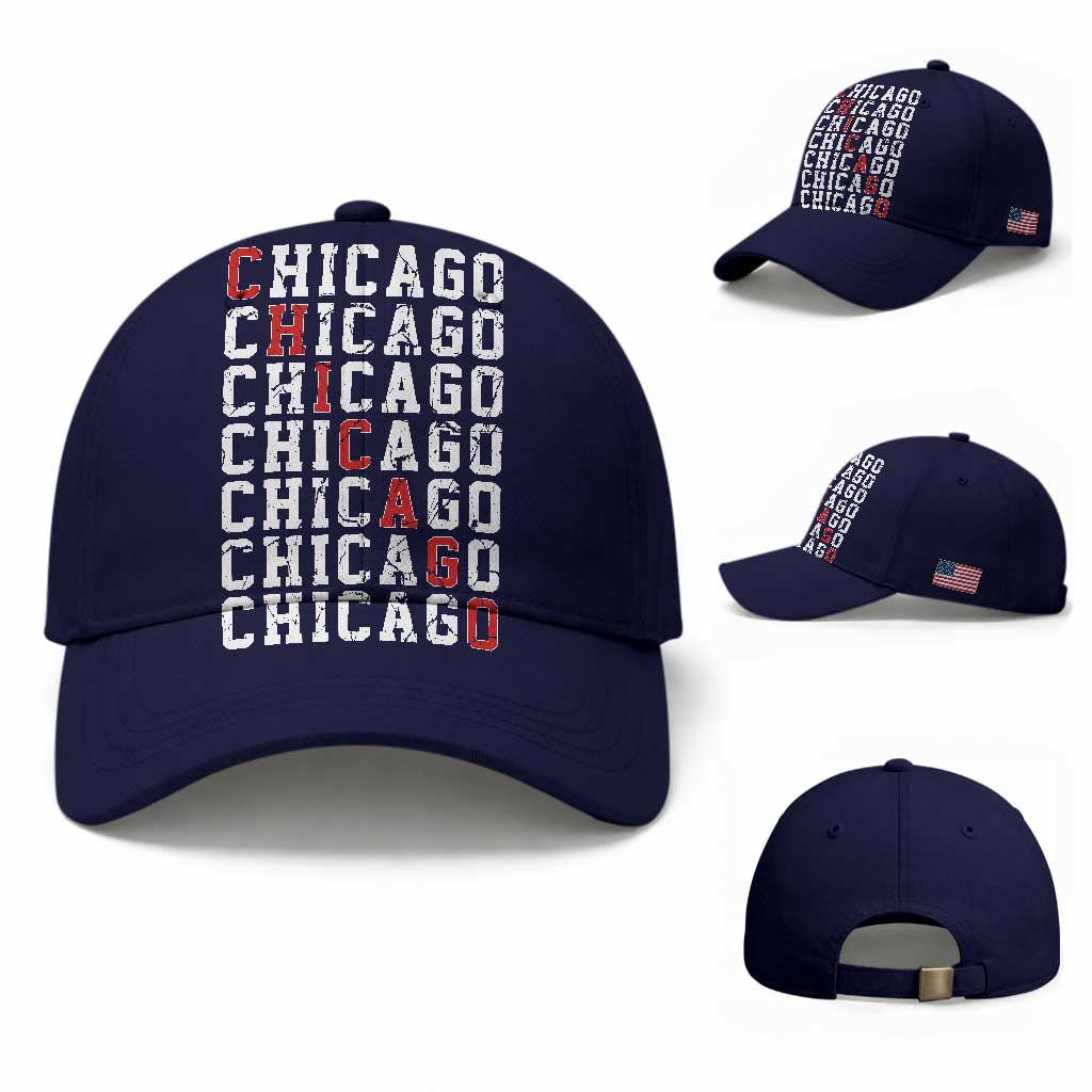Vintage Chicago Baseball Cap Retro Distressed Classic Chicago TS10 Baseball Cap Universal Fit Dark Blue Print Your Wear