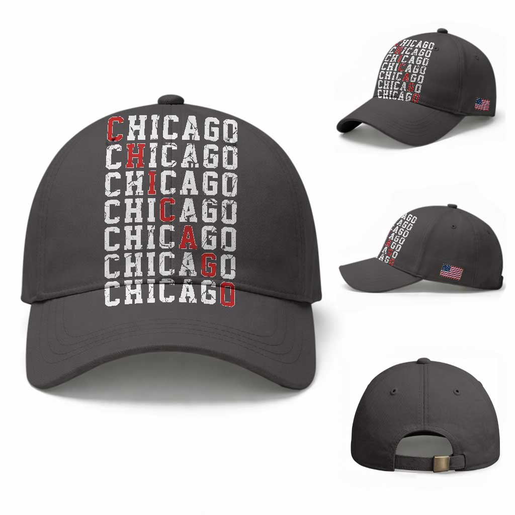 Vintage Chicago Baseball Cap Retro Distressed Classic Chicago TS10 Baseball Cap Universal Fit Dark Gray Print Your Wear