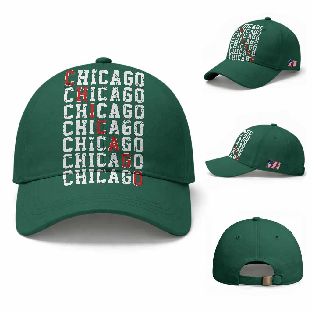 Vintage Chicago Baseball Cap Retro Distressed Classic Chicago TS10 Baseball Cap Universal Fit Irish Green Print Your Wear