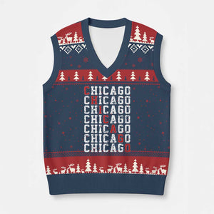 Vintage Chicago V-Neck Knit Sweater Vest Retro Distressed Classic Chicago TS10 Navy Red Print Your Wear