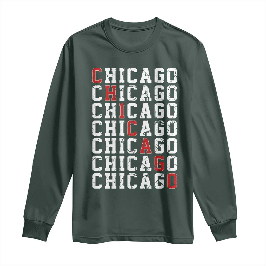 Vintage Chicago Long Sleeve Shirt Retro Distressed Classic Chicago TS10 Dark Forest Green Print Your Wear