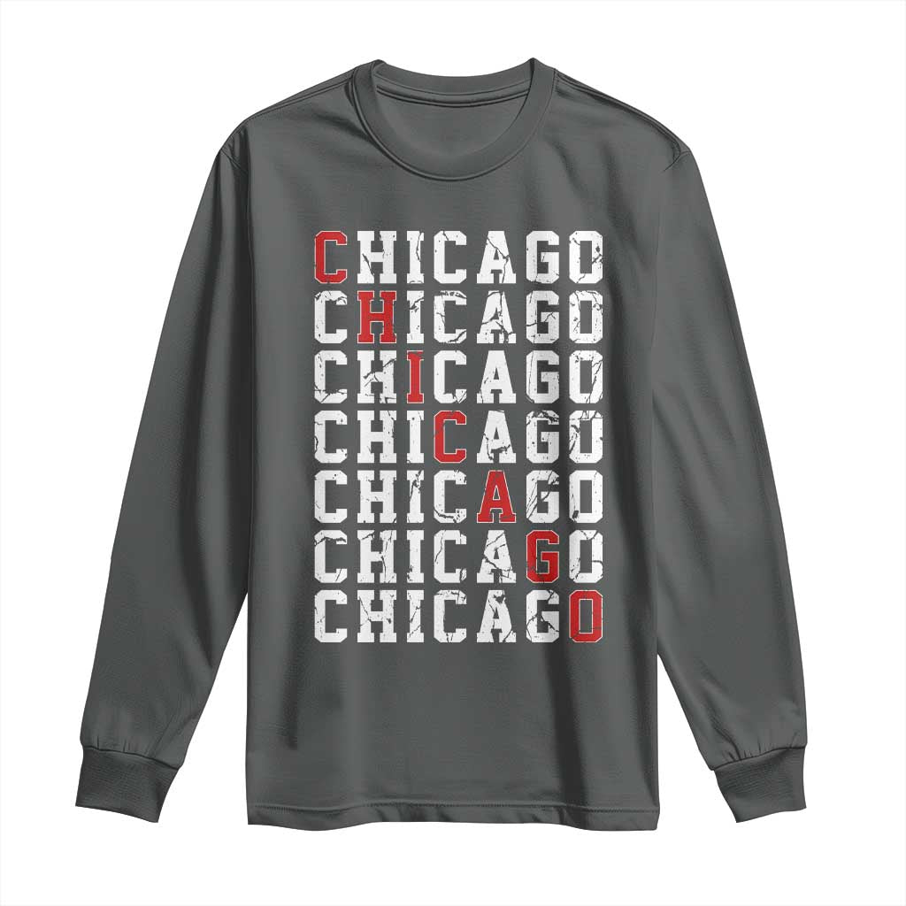 Vintage Chicago Long Sleeve Shirt Retro Distressed Classic Chicago TS10 Dark Heather Print Your Wear