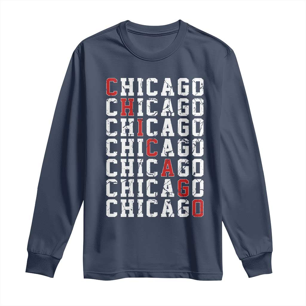 Vintage Chicago Long Sleeve Shirt Retro Distressed Classic Chicago TS10 Navy Print Your Wear
