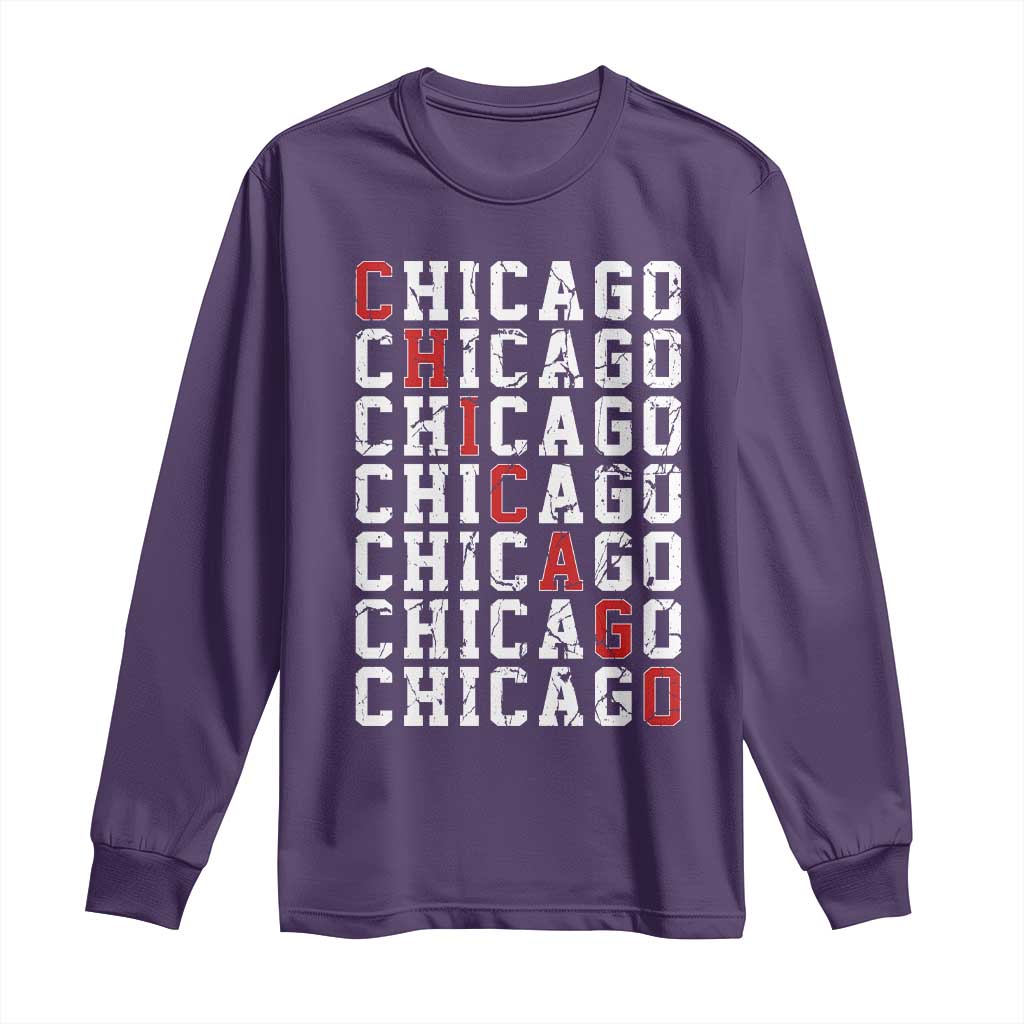 Vintage Chicago Long Sleeve Shirt Retro Distressed Classic Chicago TS10 Purple Print Your Wear