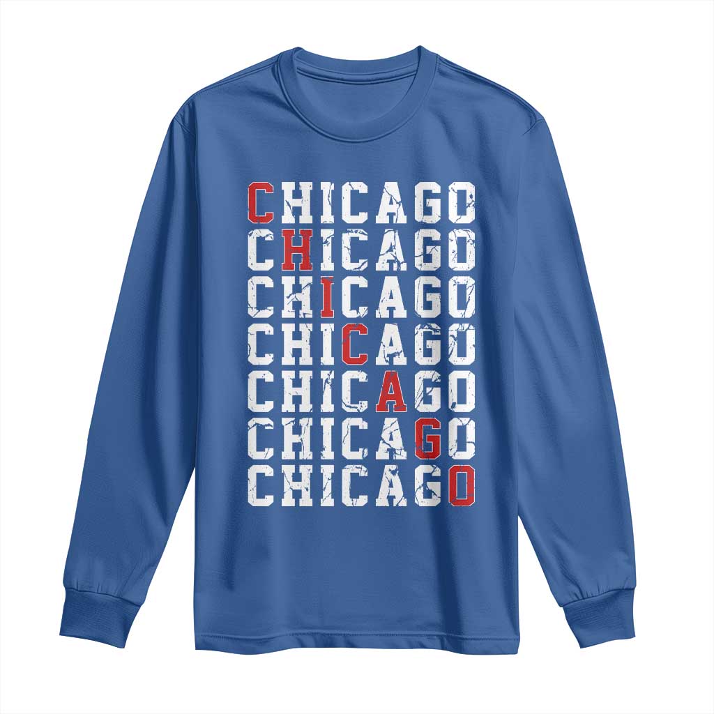 Vintage Chicago Long Sleeve Shirt Retro Distressed Classic Chicago TS10 Royal Blue Print Your Wear