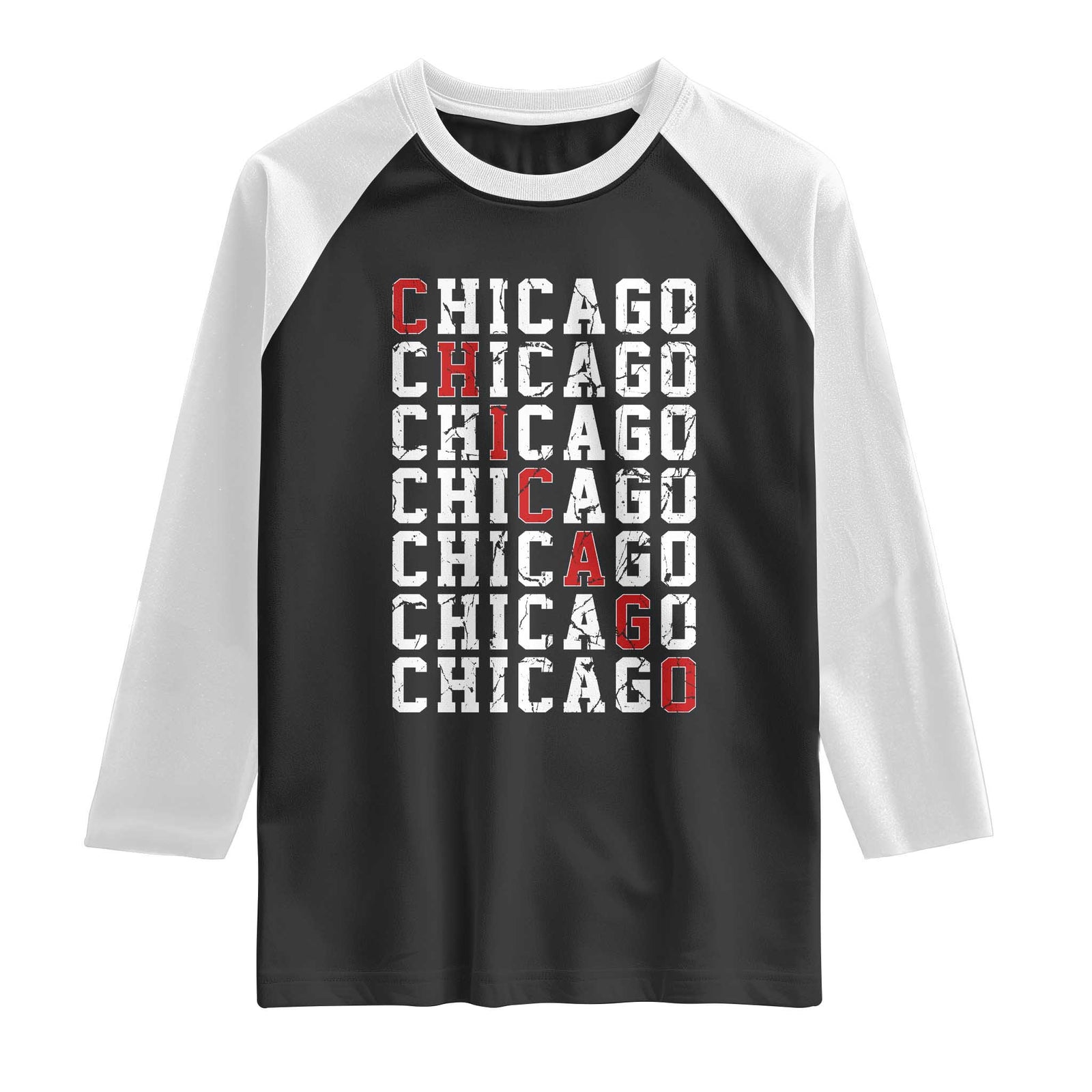 Vintage Chicago Raglan Shirt Retro Distressed Classic Chicago TS10 Black White Print Your Wear