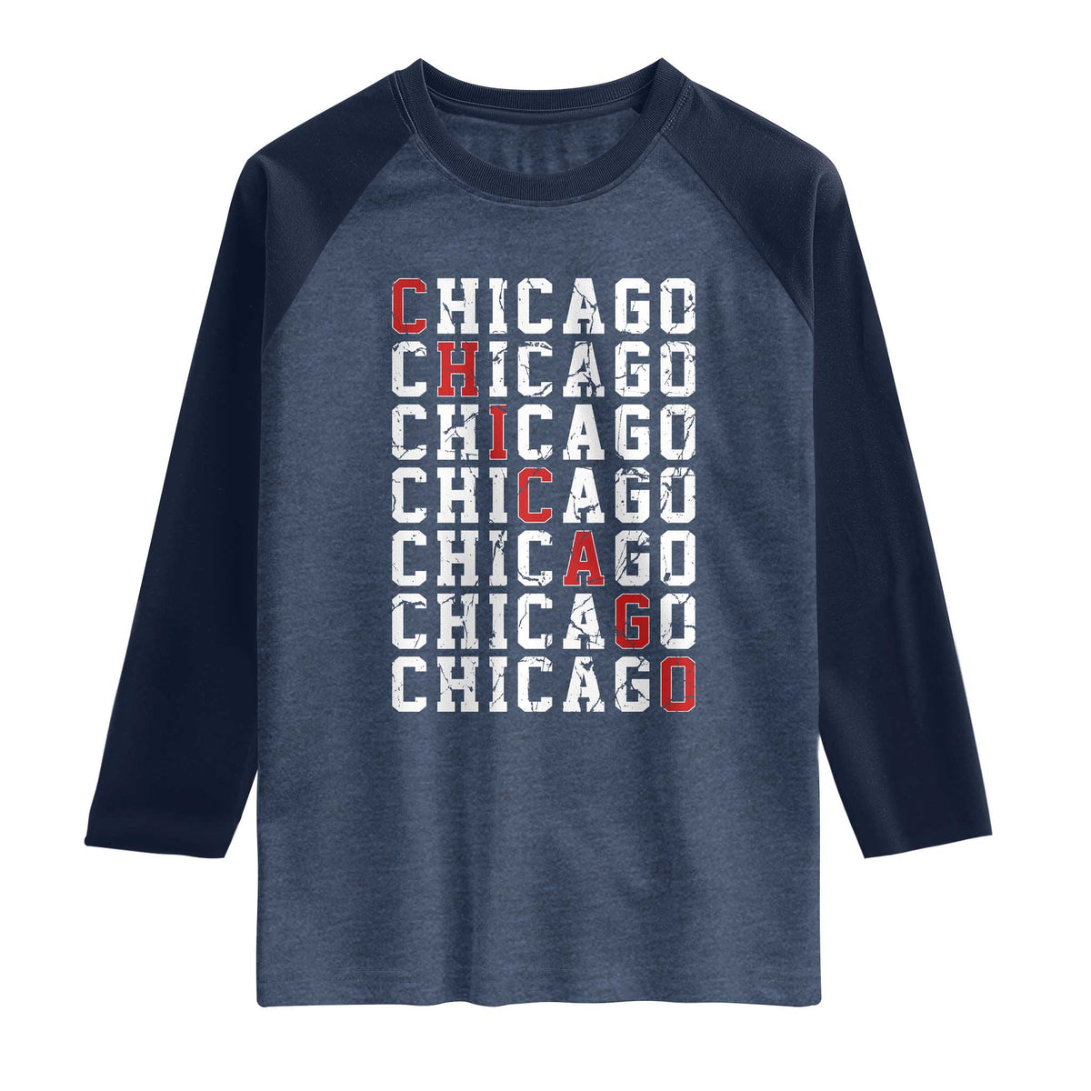 Vintage Chicago Raglan Shirt Retro Distressed Classic Chicago TS10 Heather Denim Navy Print Your Wear