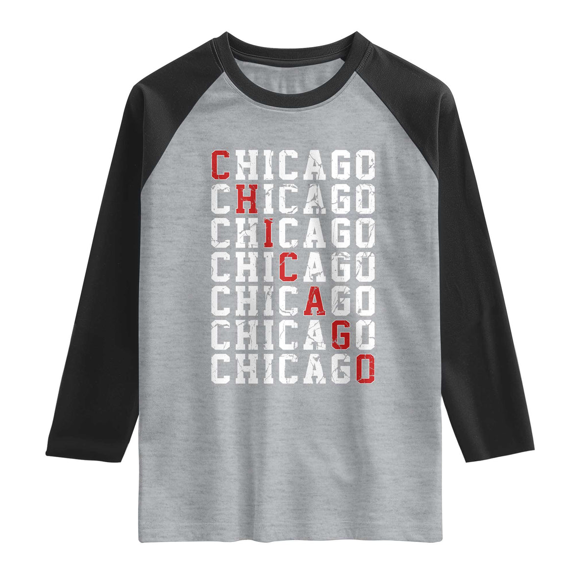 Vintage Chicago Raglan Shirt Retro Distressed Classic Chicago TS10 Heather Gray Black Print Your Wear