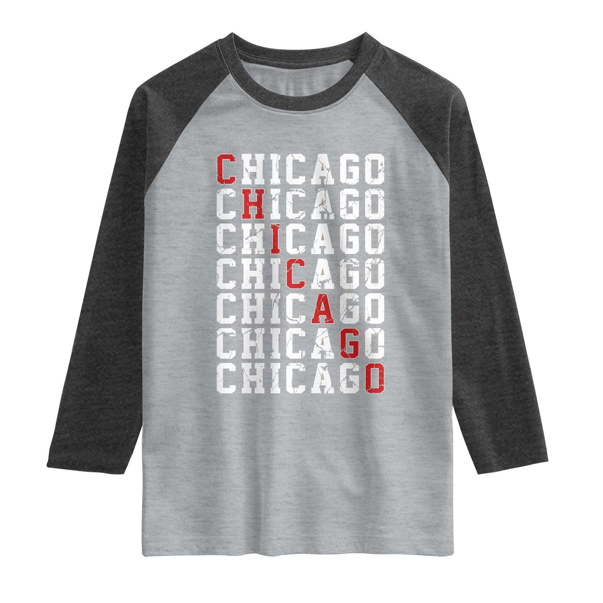 Vintage Chicago Raglan Shirt Retro Distressed Classic Chicago TS10 Heather Gray Heather Charcoal Print Your Wear