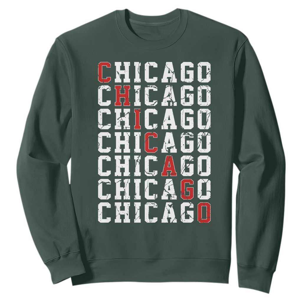 Vintage Chicago Sweatshirt Retro Distressed Classic Chicago TS10 Dark Forest Green Print Your Wear