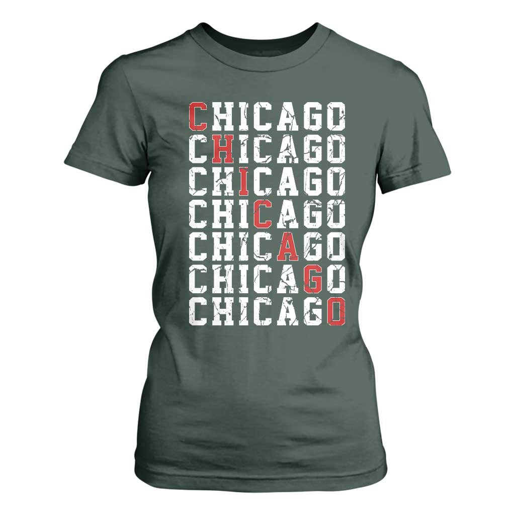 Vintage Chicago T Shirt For Women Retro Distressed Classic Chicago TS10 Dark Forest Green Print Your Wear