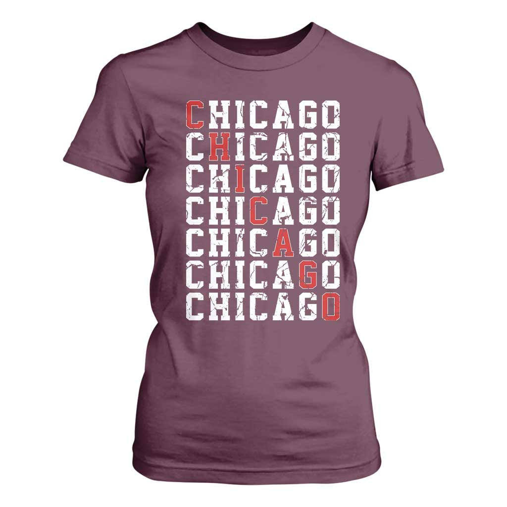 Vintage Chicago T Shirt For Women Retro Distressed Classic Chicago TS10 Maroon Print Your Wear