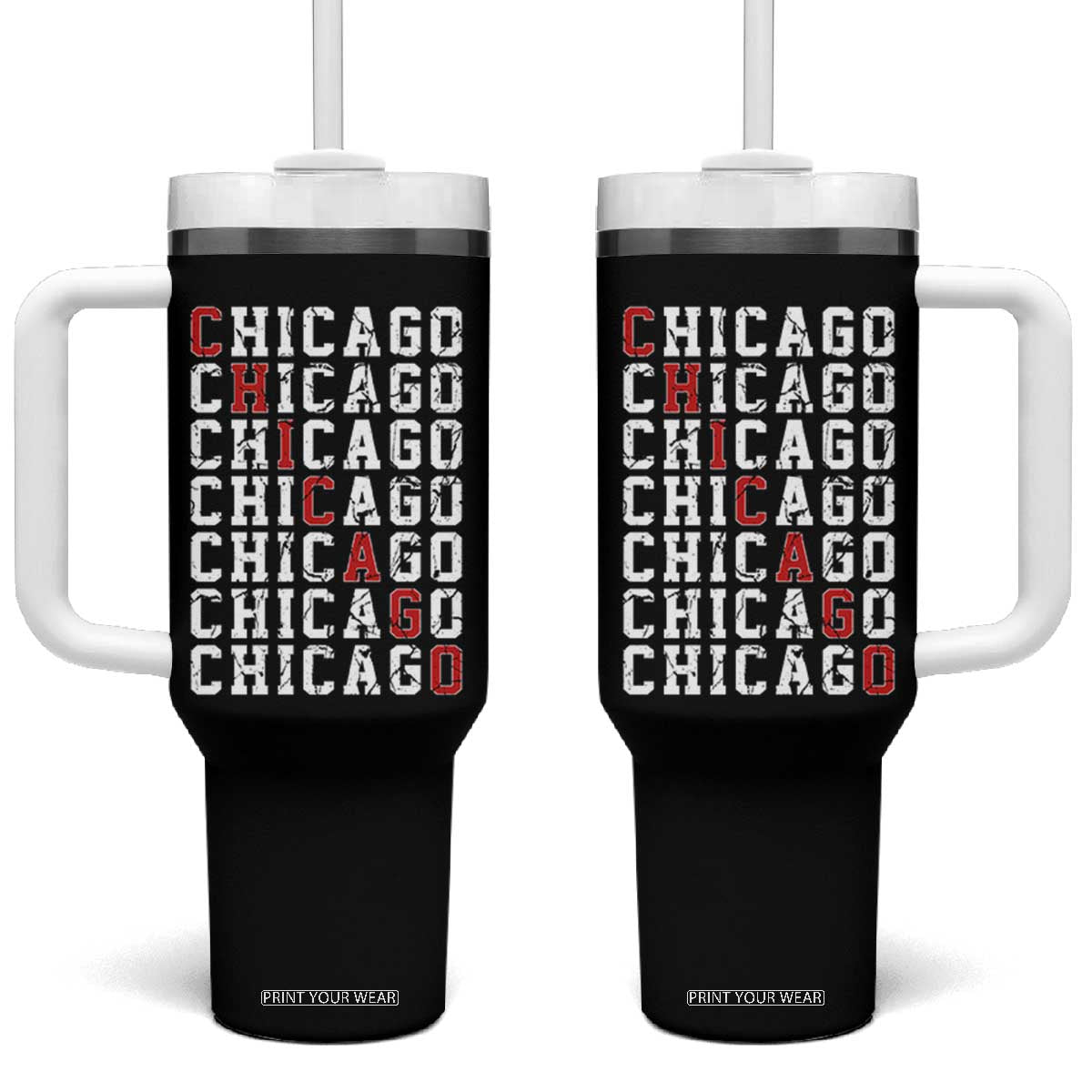 Vintage Chicago Tumbler With Handle Retro Distressed Classic Chicago TS10 One Size: 40 oz Black Print Your Wear