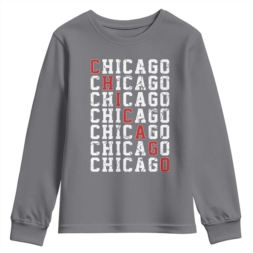 Vintage Chicago Youth Sweatshirt Retro Distressed Classic Chicago TS10 Charcoal Print Your Wear