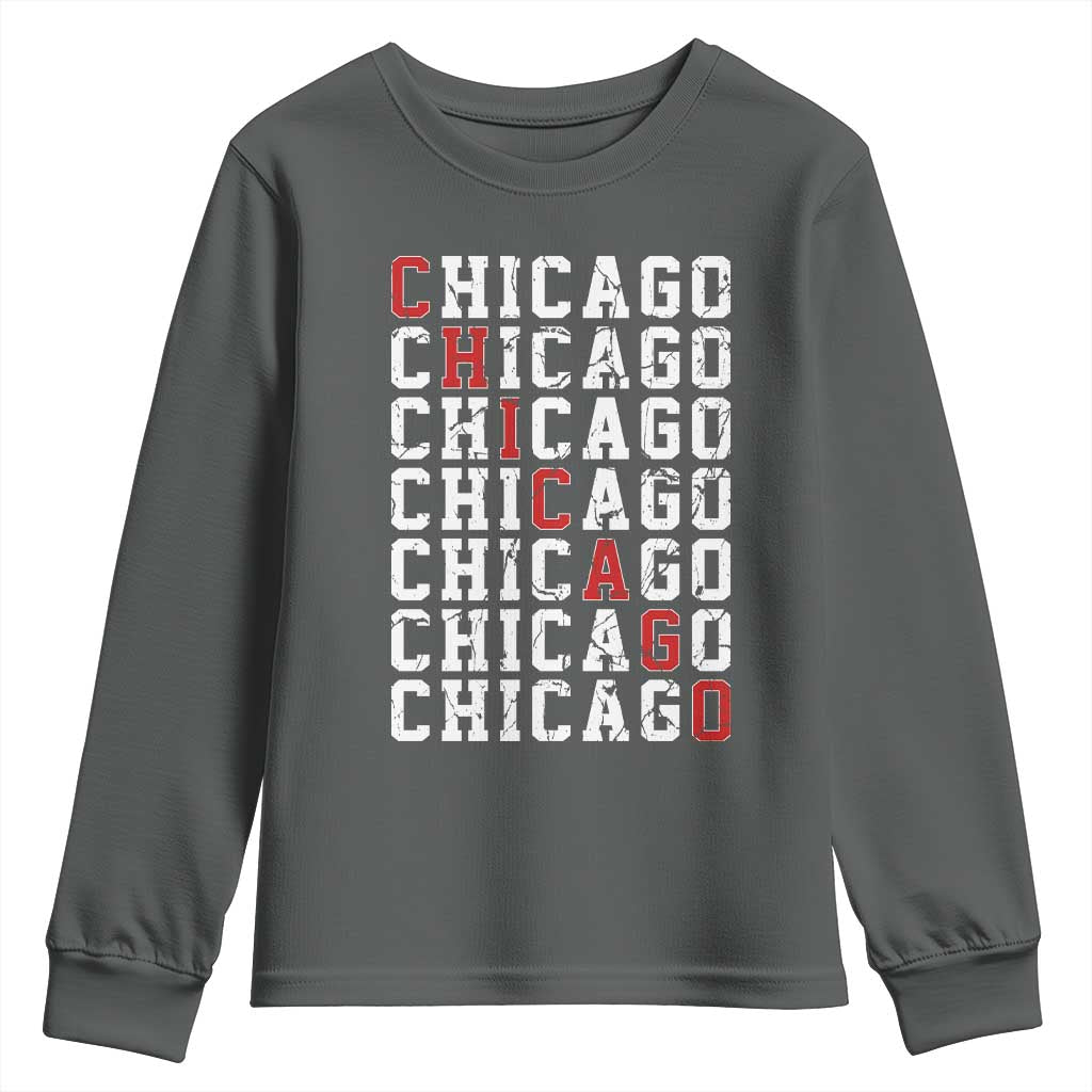 Vintage Chicago Youth Sweatshirt Retro Distressed Classic Chicago TS10 Dark Heather Print Your Wear