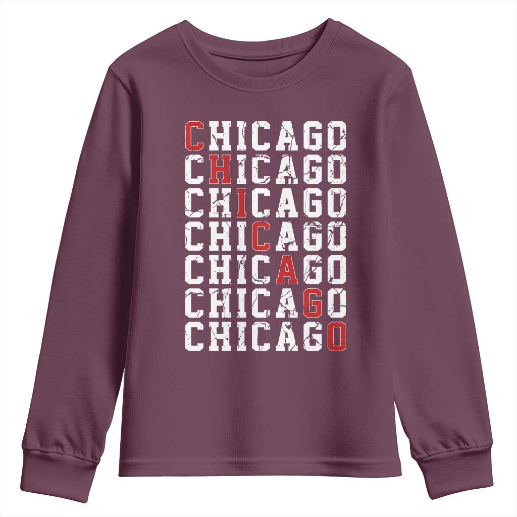 Vintage Chicago Youth Sweatshirt Retro Distressed Classic Chicago TS10 Maroon Print Your Wear