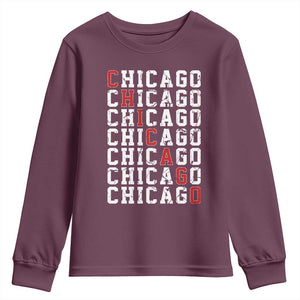 Vintage Chicago Youth Sweatshirt Retro Distressed Classic Chicago TS10 Maroon Print Your Wear
