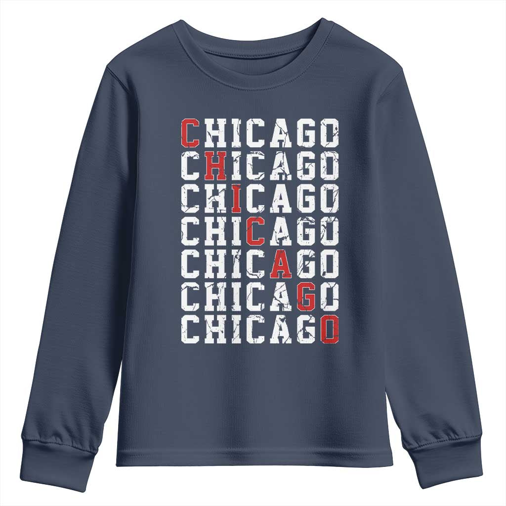 Vintage Chicago Youth Sweatshirt Retro Distressed Classic Chicago TS10 Navy Print Your Wear