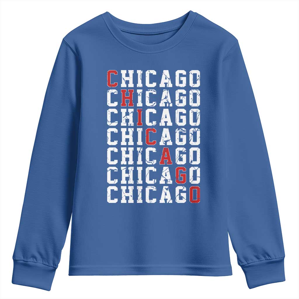 Vintage Chicago Youth Sweatshirt Retro Distressed Classic Chicago TS10 Royal Blue Print Your Wear