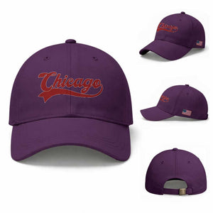 Retro Chicago Baseball Cap Varsity Script Vintage Sports Jersey Style 80s 90s TS10 Baseball Cap Universal Fit Purple Print Your Wear