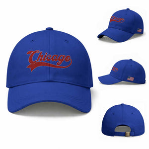 Retro Chicago Baseball Cap Varsity Script Vintage Sports Jersey Style 80s 90s TS10 Baseball Cap Universal Fit Royal Blue Print Your Wear