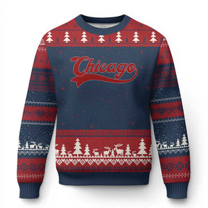 Retro Chicago Ugly Christmas Sweater Varsity Script Vintage Sports Jersey Style 80s 90s TS10 Navy Red Print Your Wear