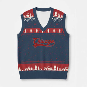 Retro Chicago V-Neck Knit Sweater Vest Varsity Script Vintage Sports Jersey Style 80s 90s TS10 Navy Red Print Your Wear