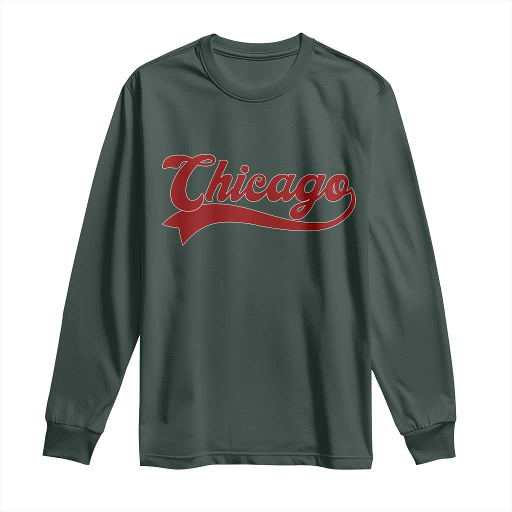 Retro Chicago Long Sleeve Shirt Varsity Script Vintage Sports Jersey Style 80s 90s TS10 Dark Forest Green Print Your Wear