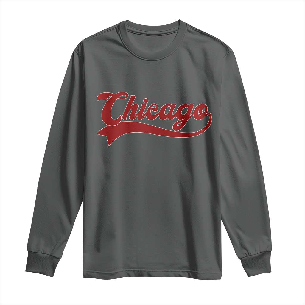 Retro Chicago Long Sleeve Shirt Varsity Script Vintage Sports Jersey Style 80s 90s TS10 Dark Heather Print Your Wear