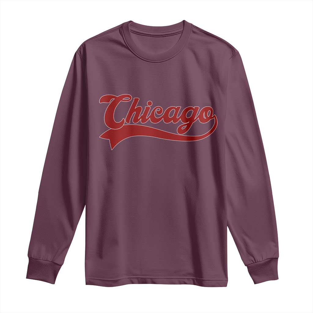 Retro Chicago Long Sleeve Shirt Varsity Script Vintage Sports Jersey Style 80s 90s TS10 Maroon Print Your Wear