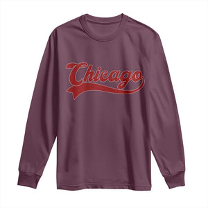 Retro Chicago Long Sleeve Shirt Varsity Script Vintage Sports Jersey Style 80s 90s TS10 Maroon Print Your Wear