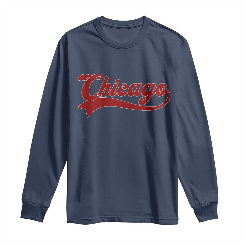 Retro Chicago Long Sleeve Shirt Varsity Script Vintage Sports Jersey Style 80s 90s TS10 Navy Print Your Wear