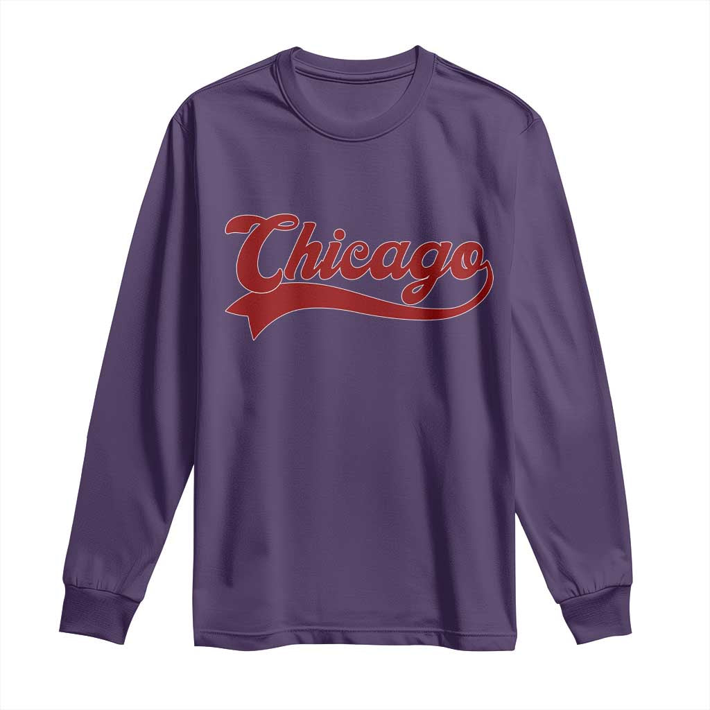Retro Chicago Long Sleeve Shirt Varsity Script Vintage Sports Jersey Style 80s 90s TS10 Purple Print Your Wear