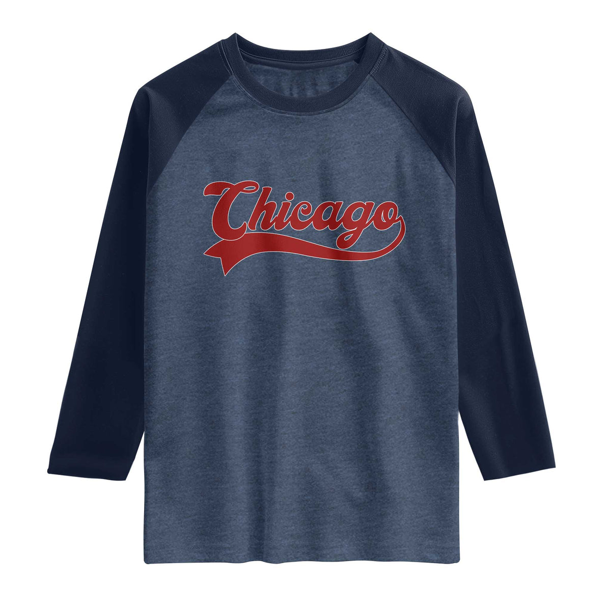 Retro Chicago Raglan Shirt Varsity Script Vintage Sports Jersey Style 80s 90s TS10 Heather Denim Navy Print Your Wear