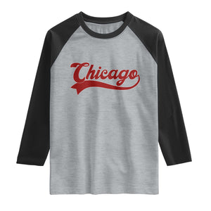 Retro Chicago Raglan Shirt Varsity Script Vintage Sports Jersey Style 80s 90s TS10 Heather Gray Black Print Your Wear