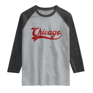 Retro Chicago Raglan Shirt Varsity Script Vintage Sports Jersey Style 80s 90s TS10 Heather Gray Heather Charcoal Print Your Wear