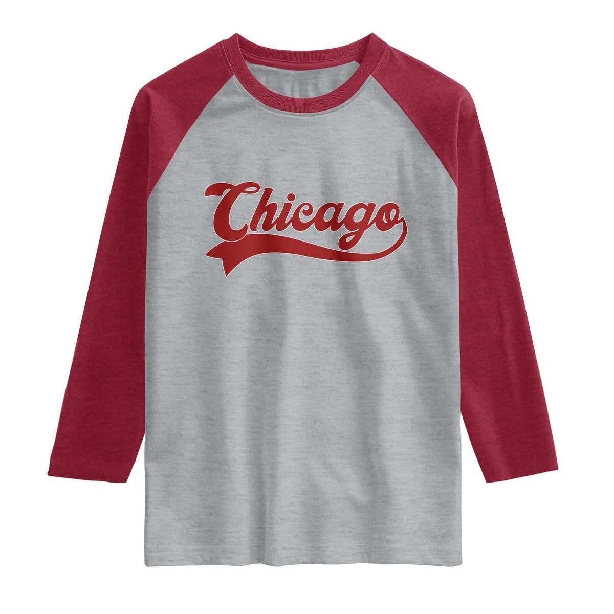 Retro Chicago Raglan Shirt Varsity Script Vintage Sports Jersey Style 80s 90s TS10 Heather Gray Heather Red Print Your Wear