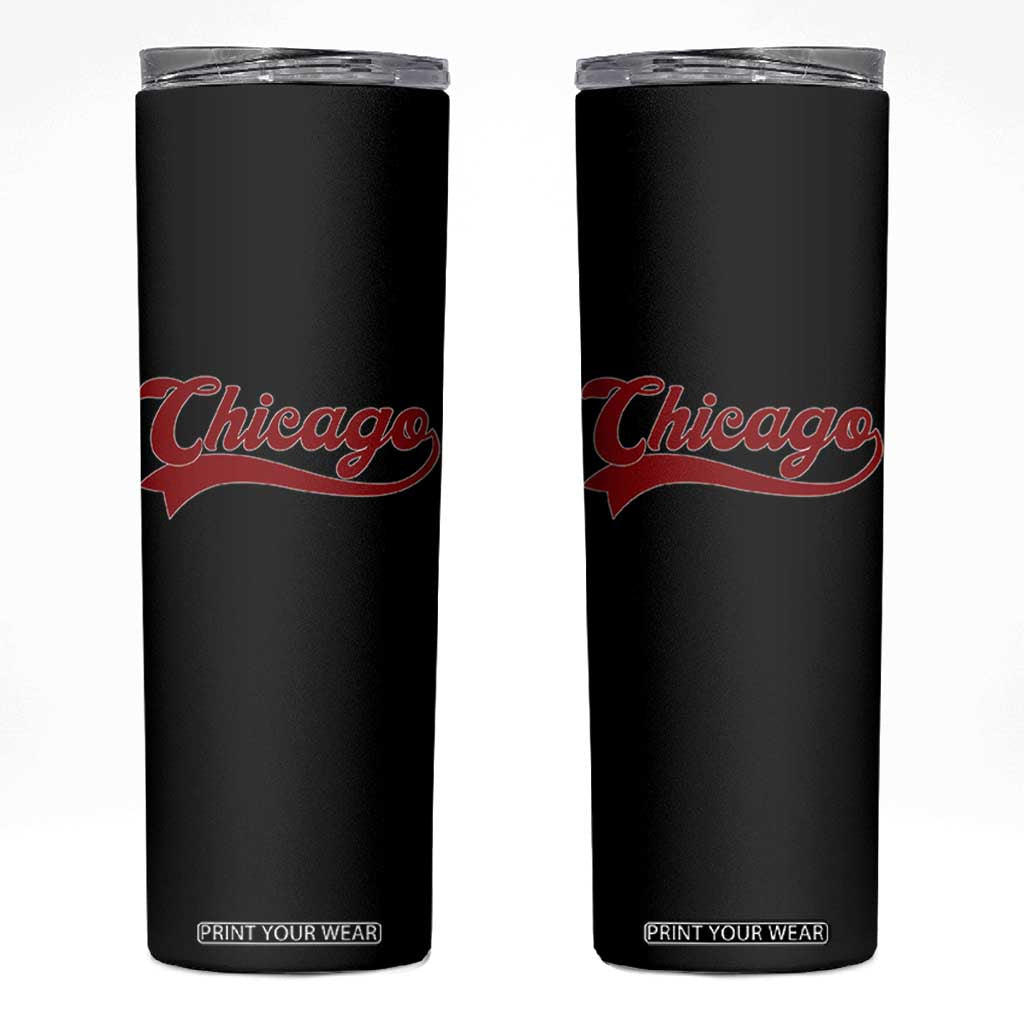 Retro Chicago Skinny Tumbler Varsity Script Vintage Sports Jersey Style 80s 90s TS10 Black Print Your Wear