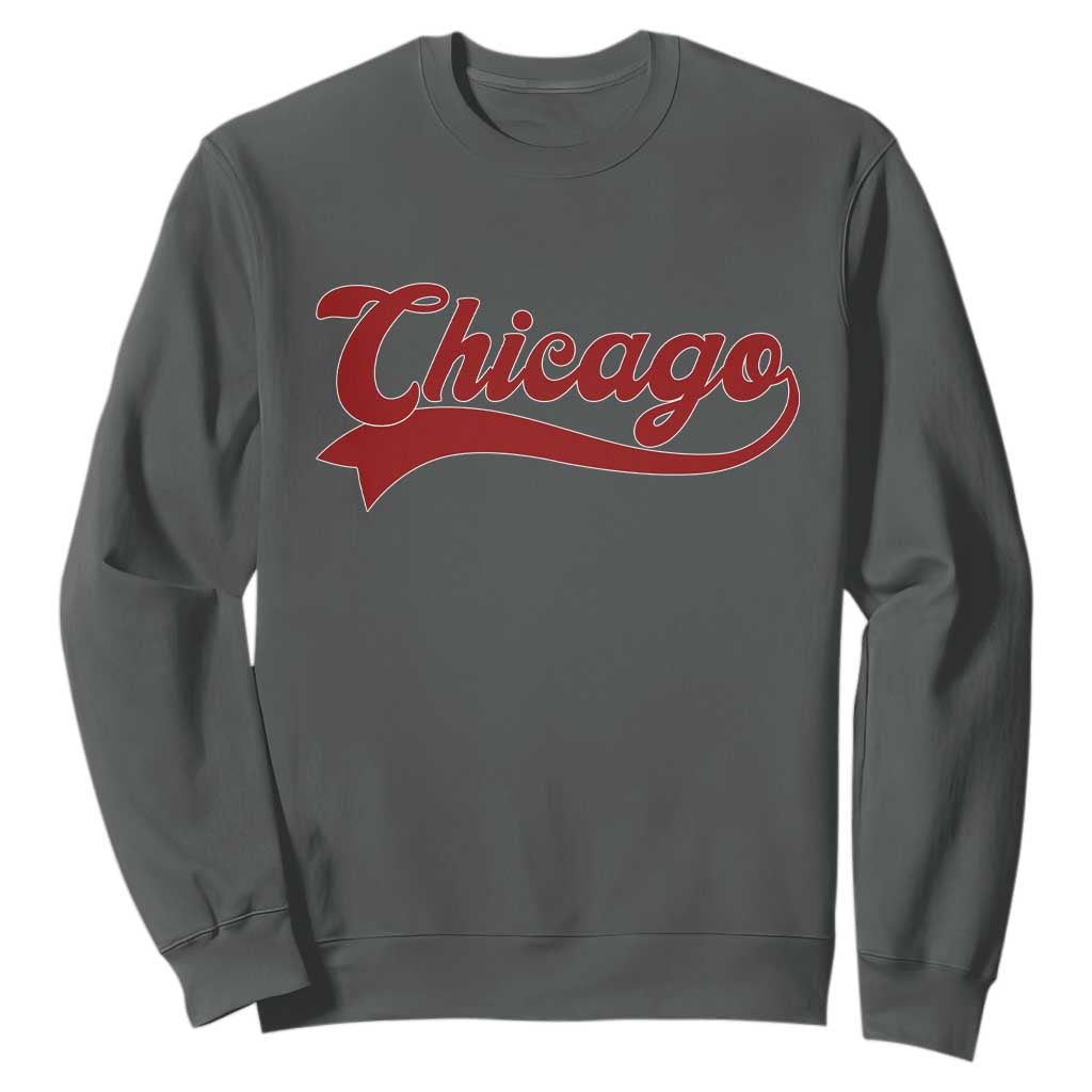 Retro Chicago Sweatshirt Varsity Script Vintage Sports Jersey Style 80s 90s TS10 Dark Heather Print Your Wear