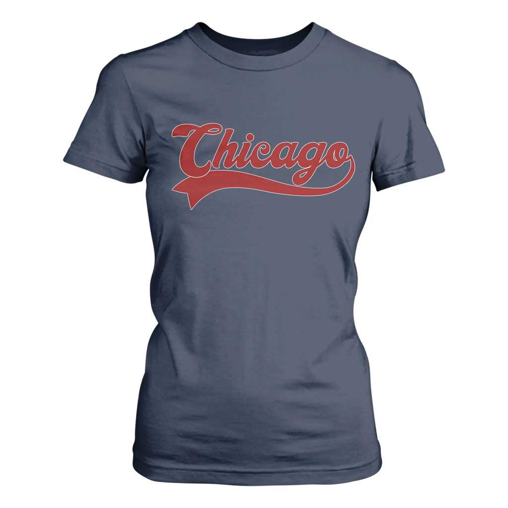 Retro Chicago T Shirt For Women Varsity Script Vintage Sports Jersey Style 80s 90s TS10 Navy Print Your Wear