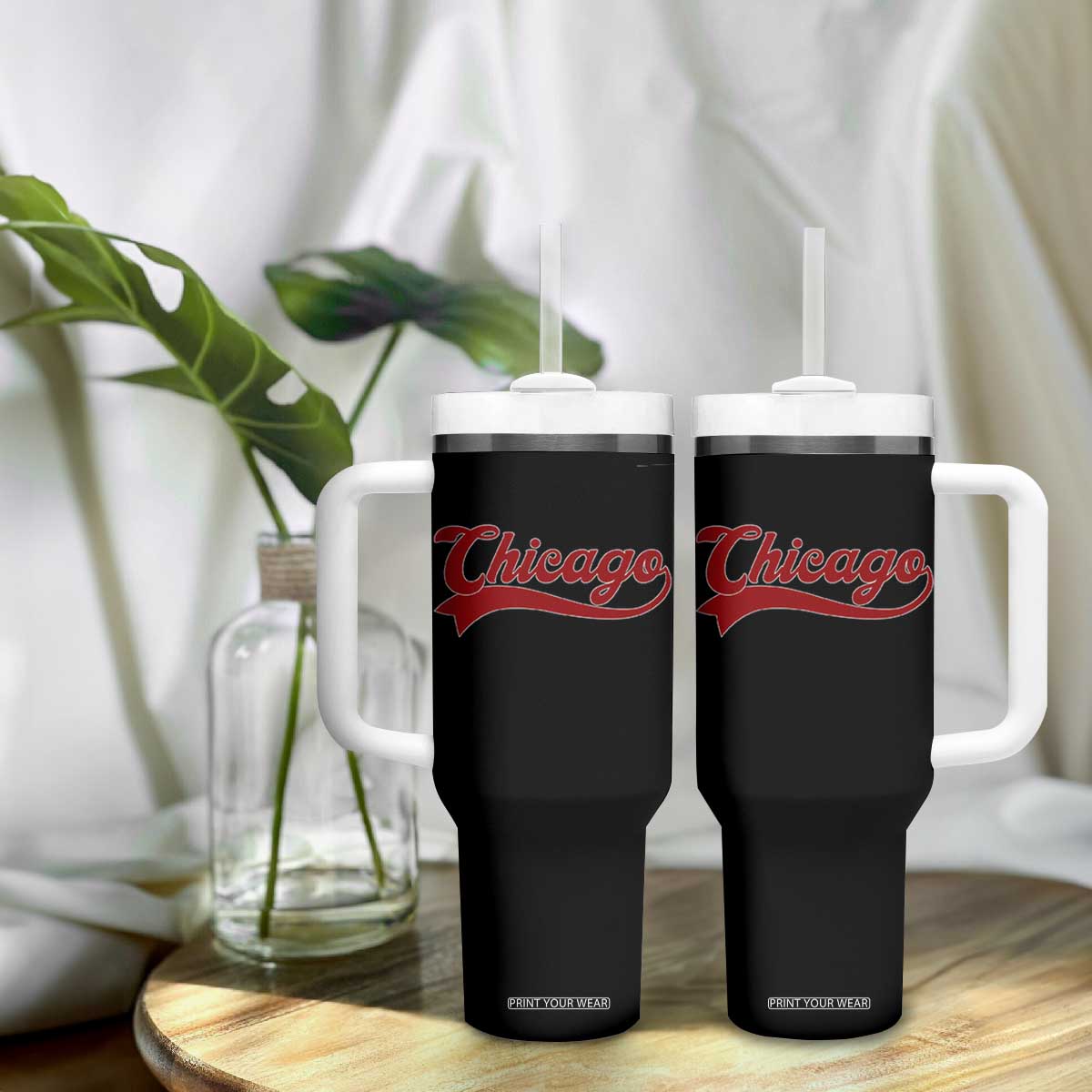 Retro Chicago Tumbler With Handle Varsity Script Vintage Sports Jersey Style 80s 90s TS10 Print Your Wear