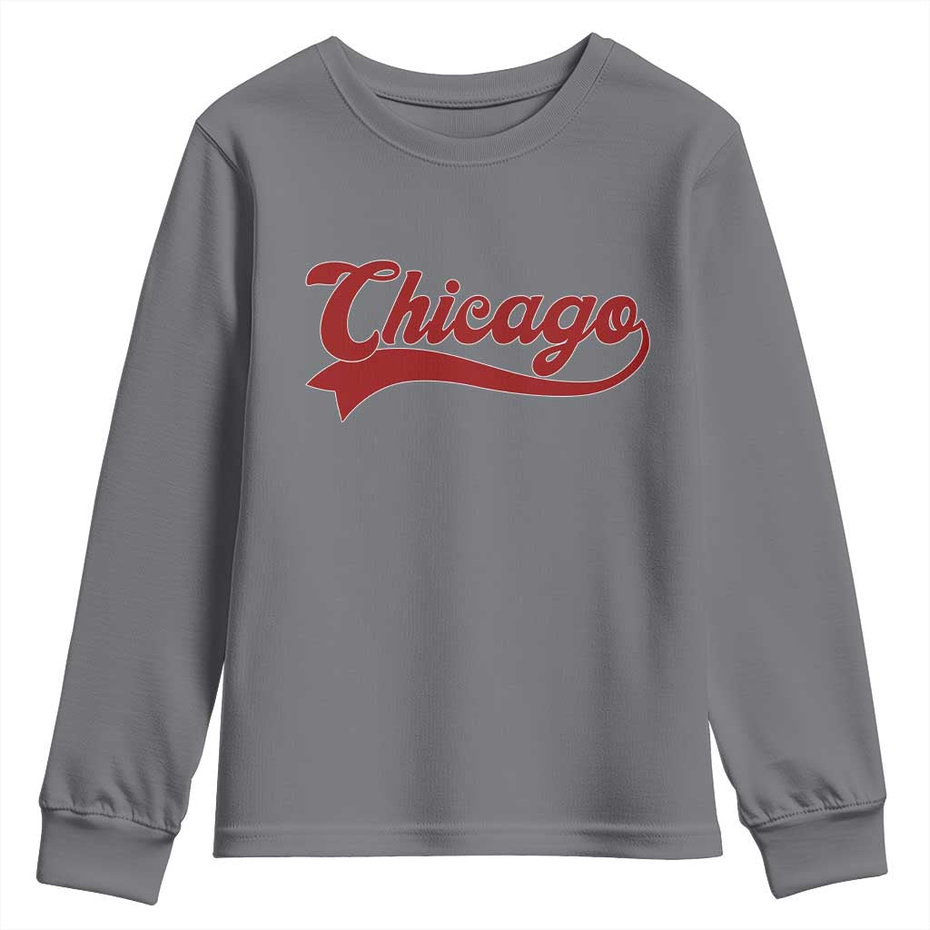 Retro Chicago Youth Sweatshirt Varsity Script Vintage Sports Jersey Style 80s 90s TS10 Charcoal Print Your Wear