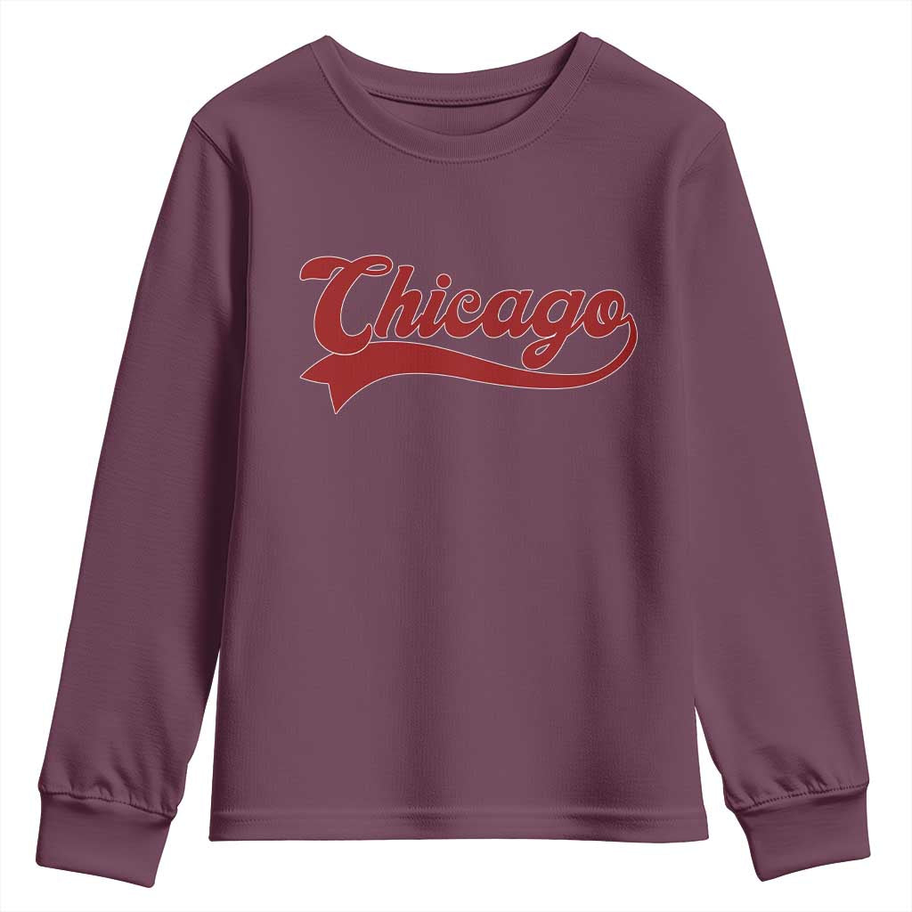 Retro Chicago Youth Sweatshirt Varsity Script Vintage Sports Jersey Style 80s 90s TS10 Maroon Print Your Wear