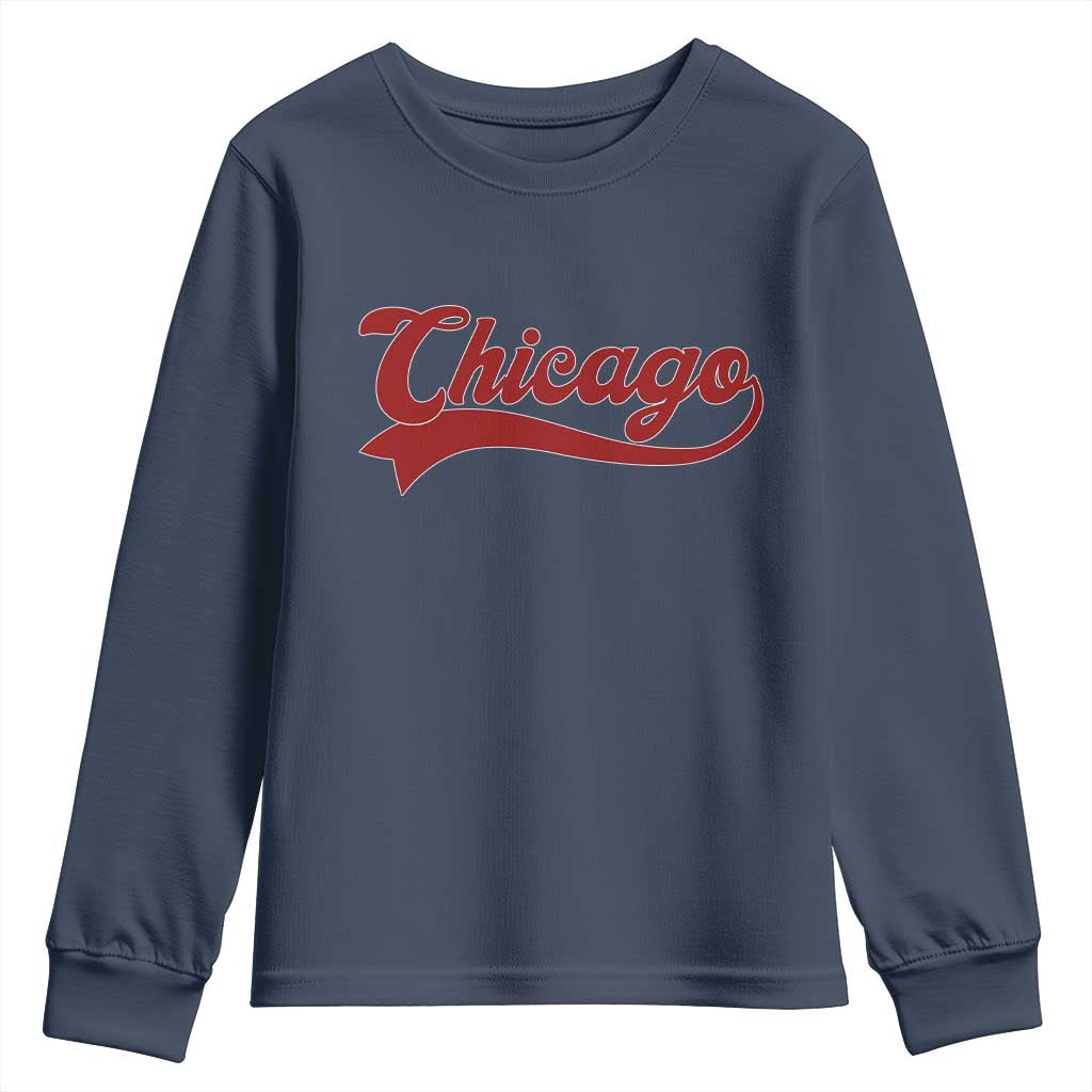 Retro Chicago Youth Sweatshirt Varsity Script Vintage Sports Jersey Style 80s 90s TS10 Navy Print Your Wear