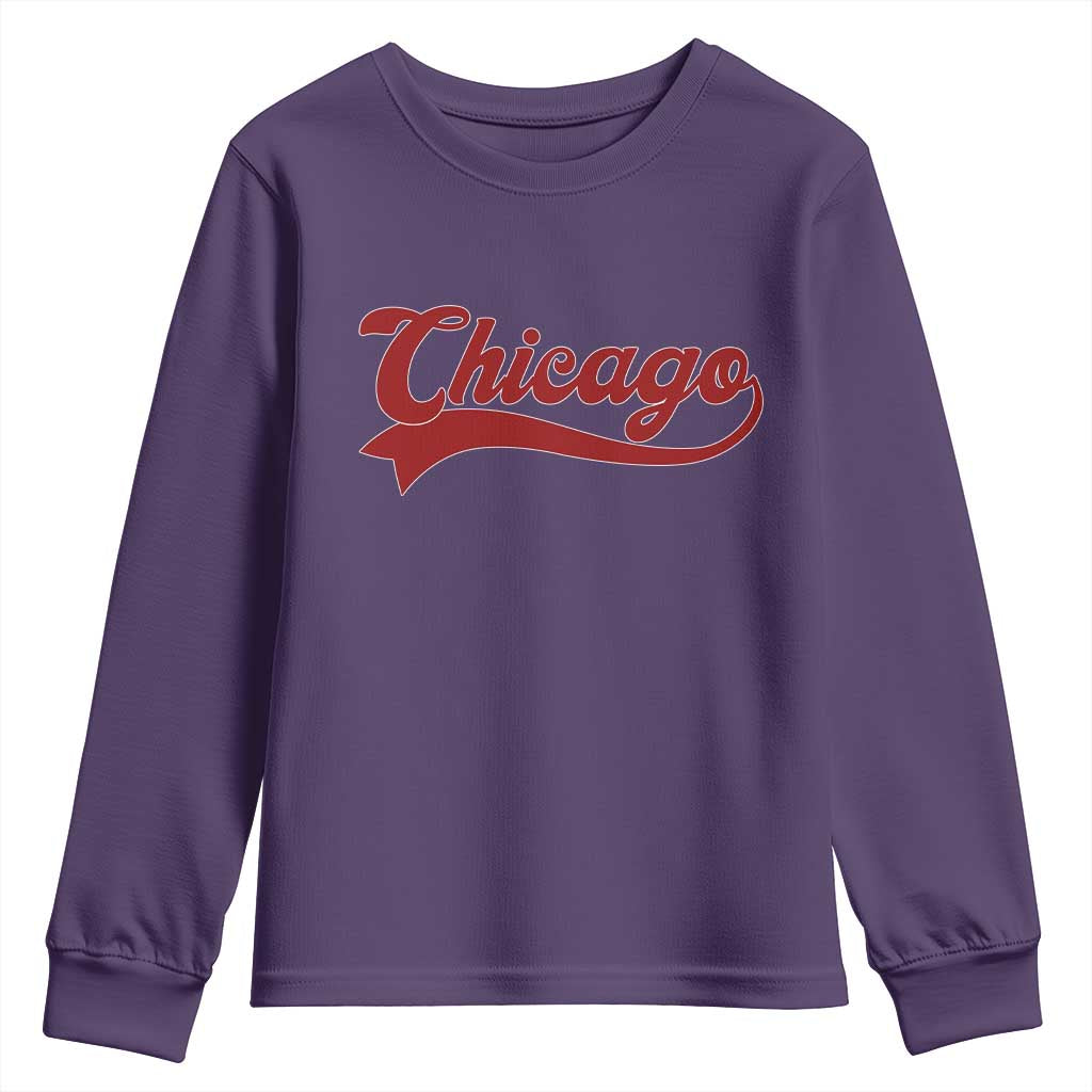 Retro Chicago Youth Sweatshirt Varsity Script Vintage Sports Jersey Style 80s 90s TS10 Purple Print Your Wear