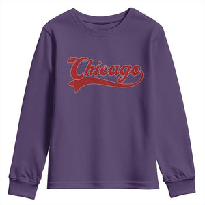 Retro Chicago Youth Sweatshirt Varsity Script Vintage Sports Jersey Style 80s 90s TS10 Purple Print Your Wear