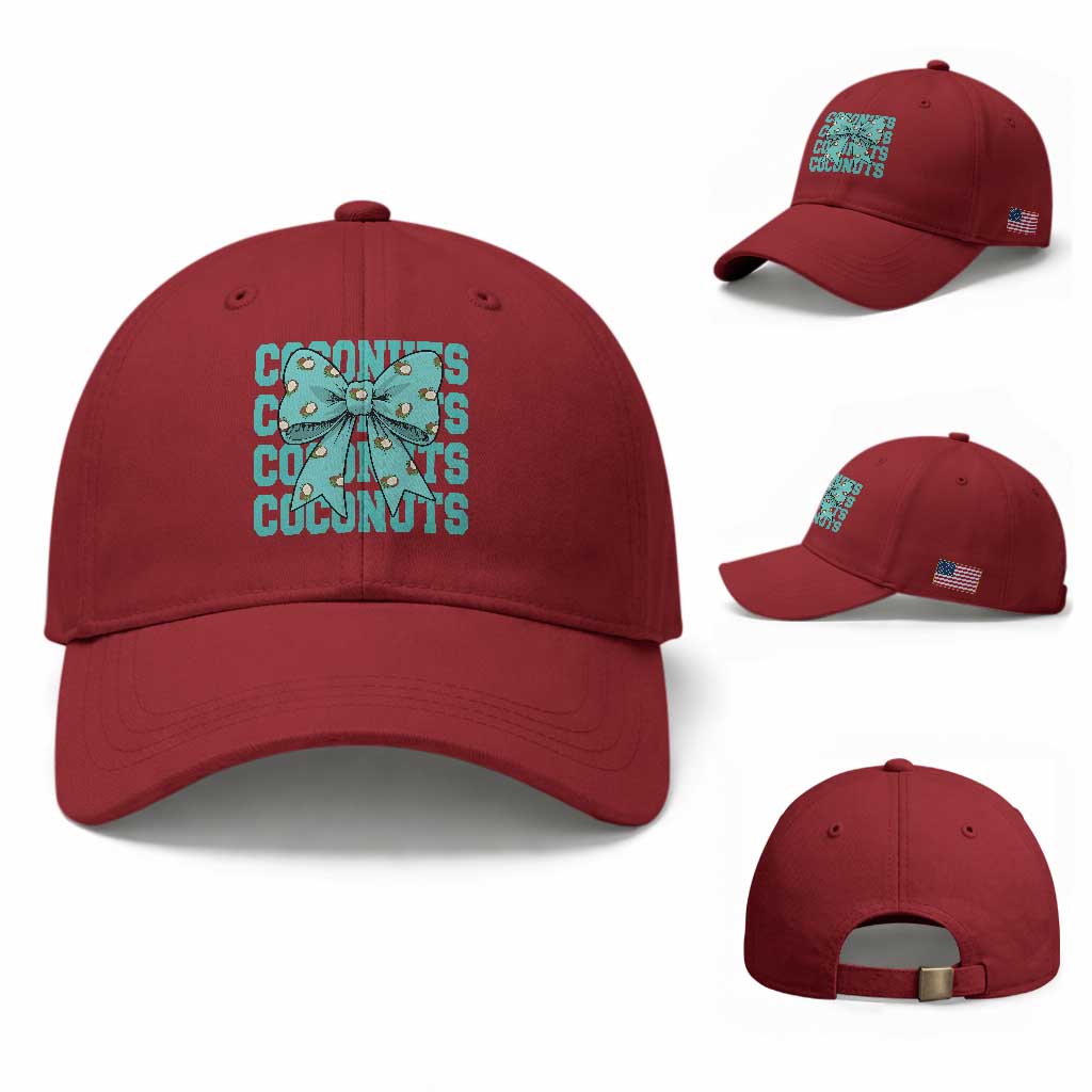 Retro Coconuts Coquette Bow Baseball Cap Summer Beach Coconut Fruit Humor TS10 Baseball Cap Universal Fit Cherry Red Print Your Wear