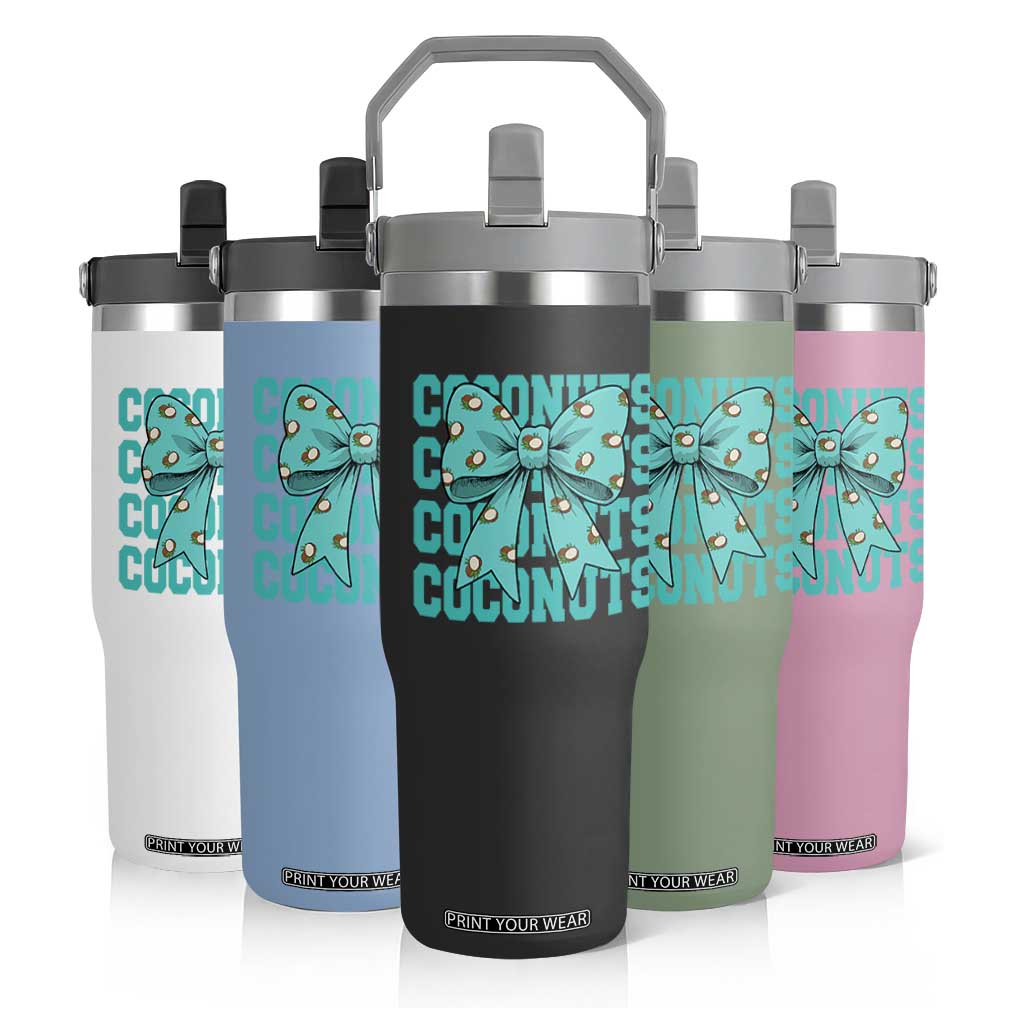 Retro Coconuts Coquette Bow Flip Straw Tumbler Summer Beach Coconut Fruit Humor TS10 Print Your Wear